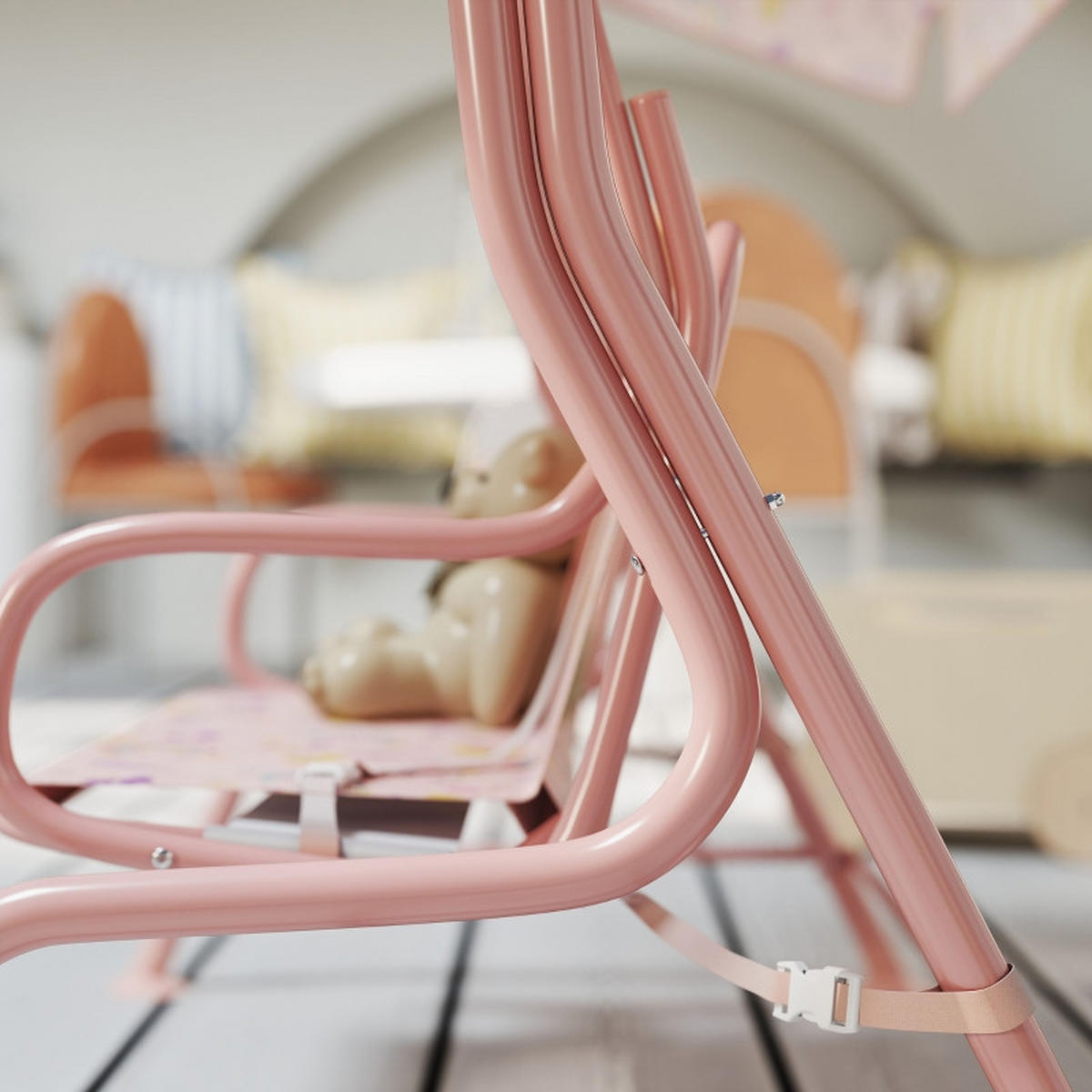 HOLLYWOODSCHAUKEL aus Metall 112x75x120 cm in Rosa mit Sonnendach - Rosa, Metall (75/120/112cm) - Modfu