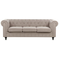 3-SITZER-SOFA Leinenoptik taupe Chesterfield - Beige/Dunkelbraun, Textil (202/70/75cm) - Beliani
