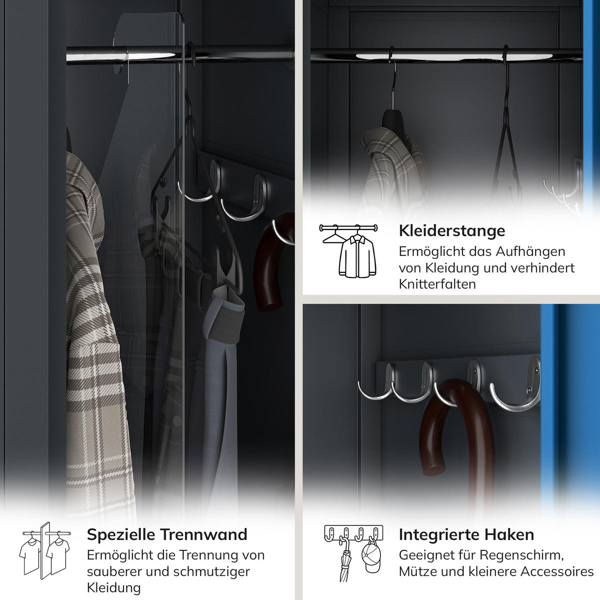 ZWEIFACH-PERSONALSCHRANK KACPER II 180x60x50 cm - Blau/Anthrazit, Metall (60/180/50cm) - Jan Nowak
