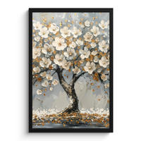 GERAHMTES BILD Baum - Blumen - Weiß - Natur - Kunst 40x60 cm - Weiß, Papier (40/60cm) - MuchoWow