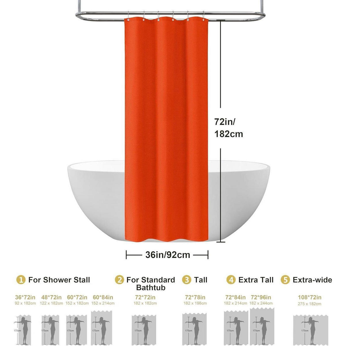 DUSCHVORHANG Waffelstoff Orange 92 x 182 cm - Orange, Textil (92/182cm)