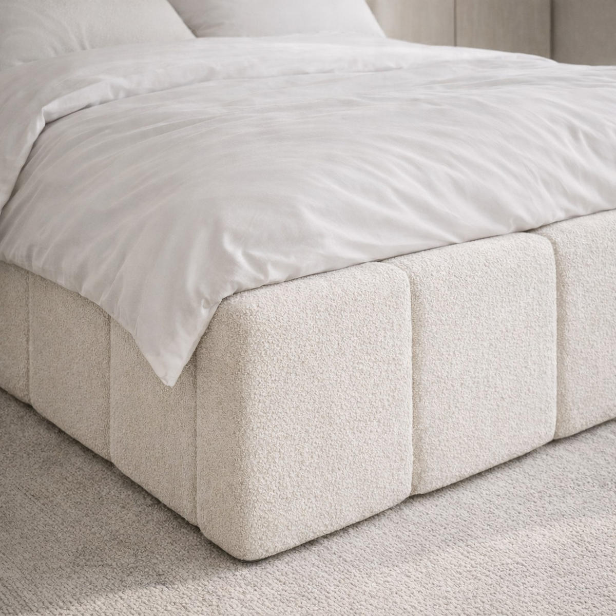 POLSTERBETT CLOUDY mit Bettkasten 180x200,Doppelbett,Lattenrost,Boxspringbett-Optik,ohne Matratze,Schlafzimmer-Hellcreme - Creme, Holz (180/200cm) - Furnistar