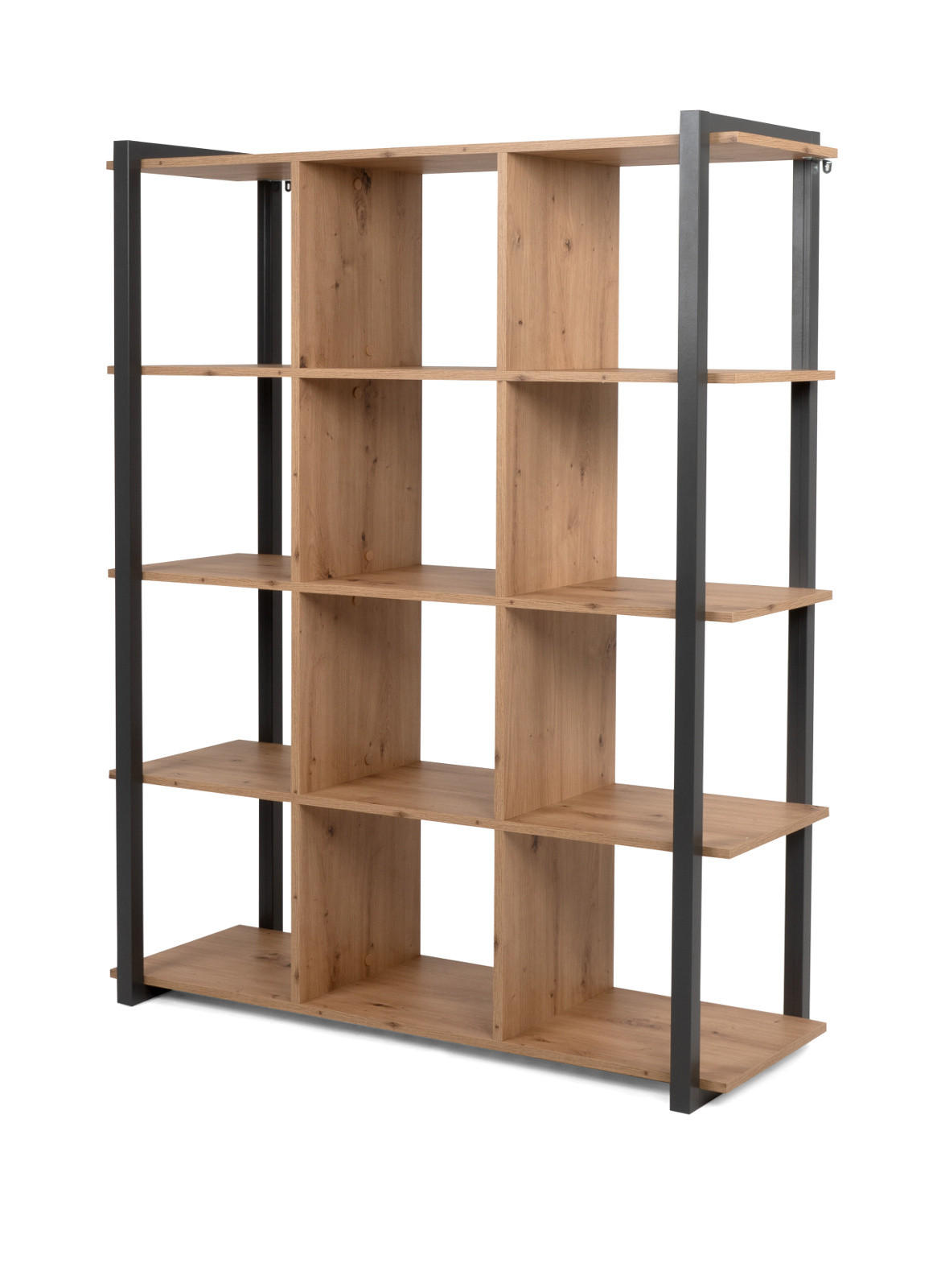 REGAL Eiche Artisan, grau 107 cm Industrial, Standregal mit 12 Fächern - Eichefarben/Anthrazit, Holzwerkstoff (107/145/40cm) - Furn.Design