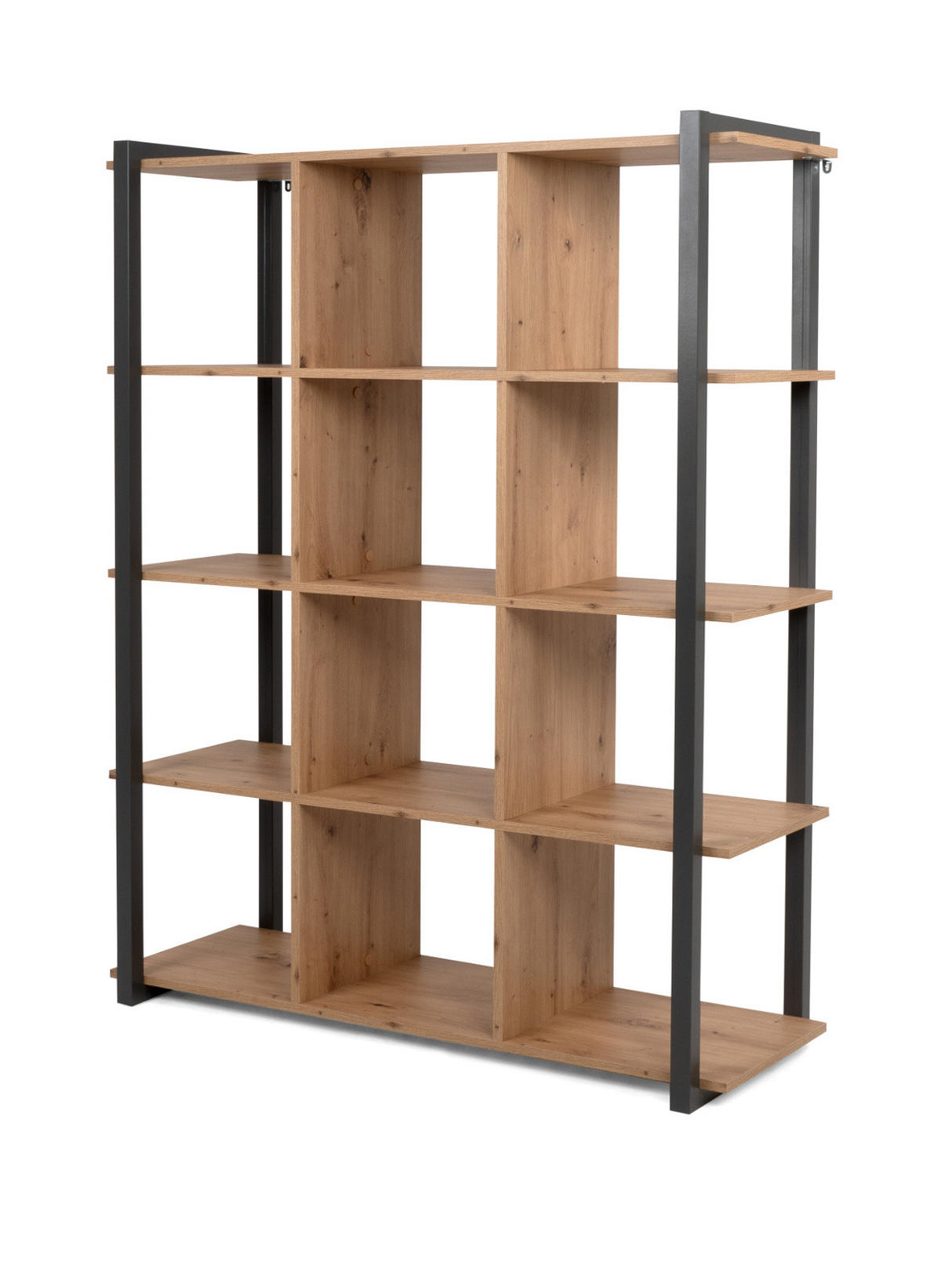 REGAL Eiche Artisan, grau 107 cm Industrial, Standregal mit 12 Fächern - Eichefarben/Anthrazit, Holzwerkstoff (107/145/40cm) - Furn.Design