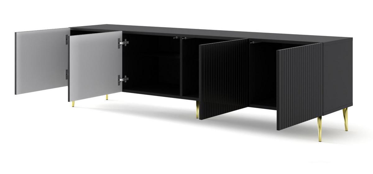 TV LOWBOARD Schwarz, Schwarz, Gold 200/56/42 - Goldfarben/Schwarz, Holzwerkstoff (200/56/42cm) - RAUMHIRSCH FURNITURE