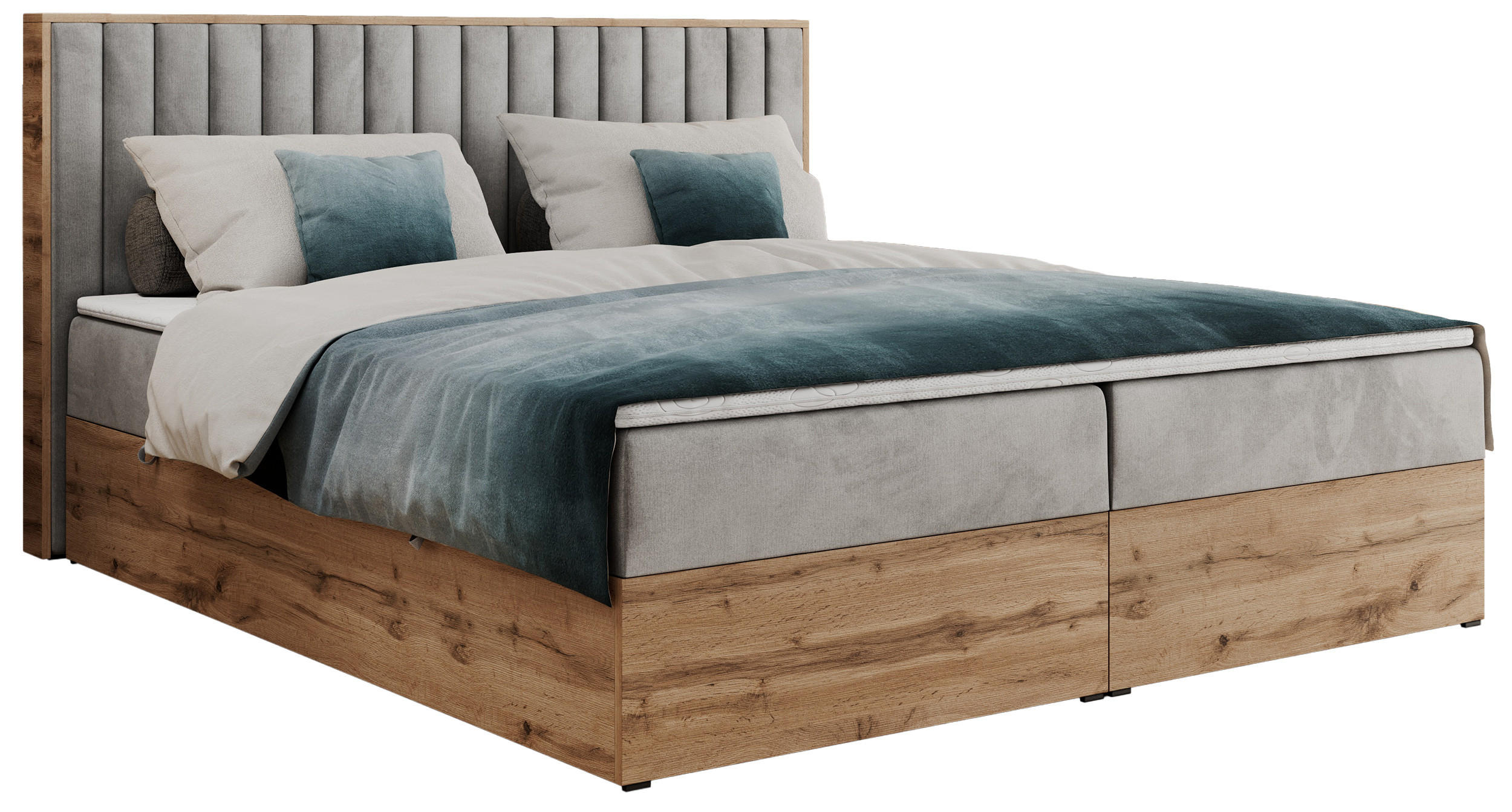 BOXBETT ALBERO 4 - 160/200 Hellgrau Velvet - H3 - Hellgrau, Holz/Textil (160/200cm) - MKS
