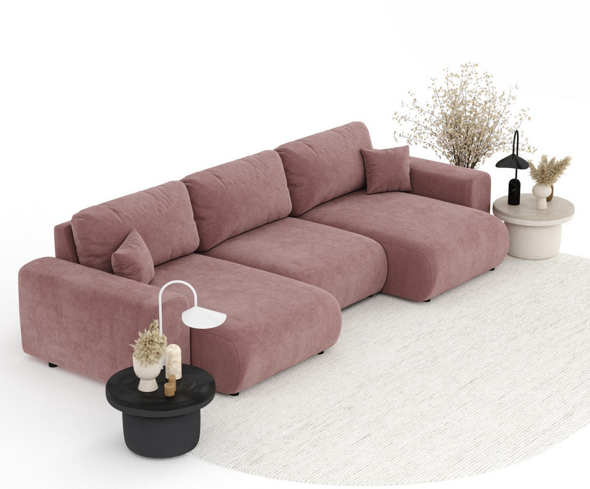 PANORAMASOFA Zanzibar Rosa Samtstoff - Schwarz/Rosa, Holz/Holzwerkstoff (325/79/144cm) - Maison de Reve