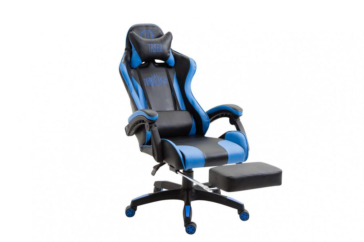 CHEFSESSEL Lederlook schwarz/blau - Blau/Schwarz, Kunststoff/Textil (66/121/58cm) - CLP