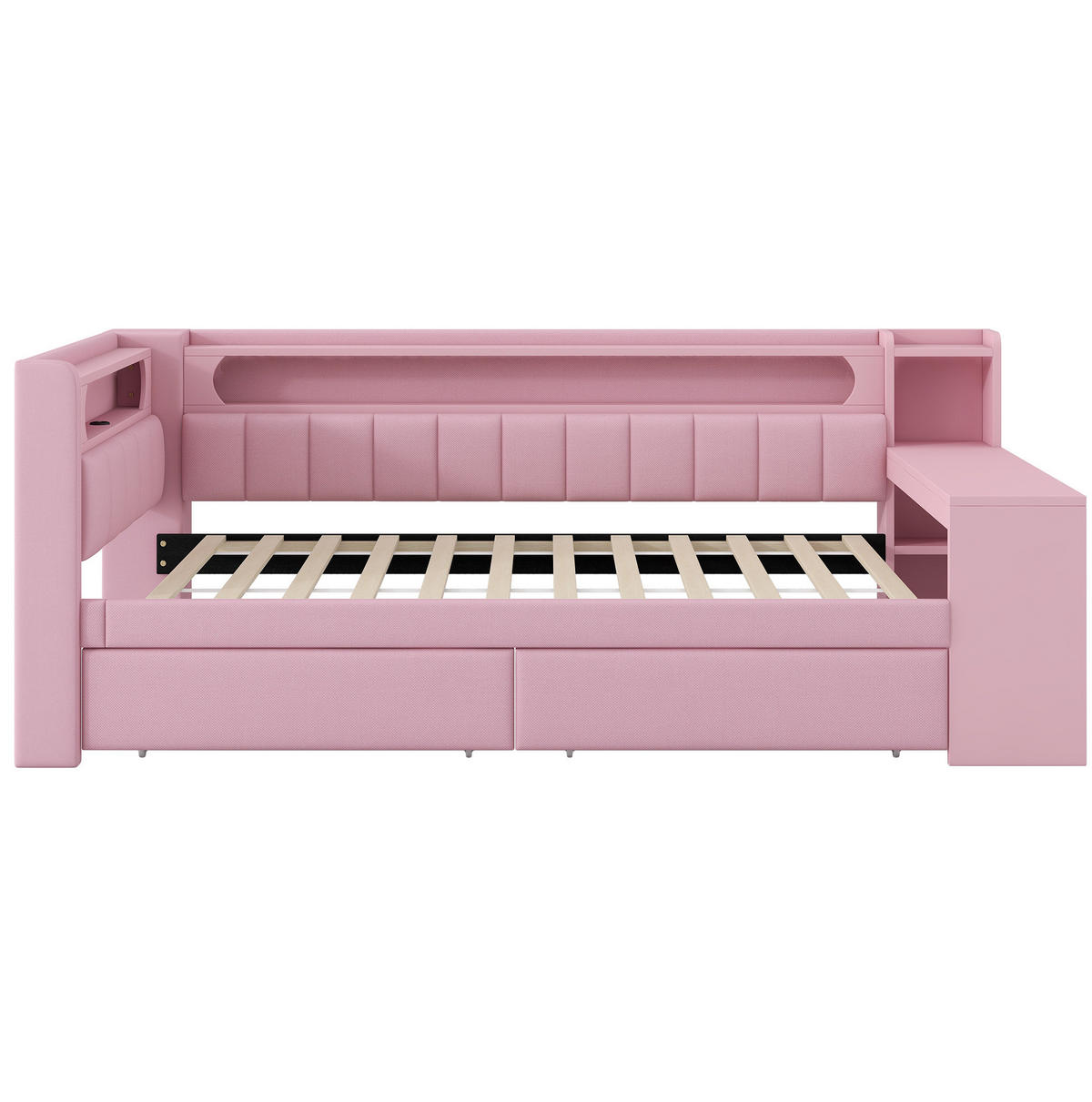 POLSTERBETT 90/200 cm in Rosa mit LED-Beleuchtung, USB und 2 Schubladen - Rosa, Textil (90/200cm) - BEAOK