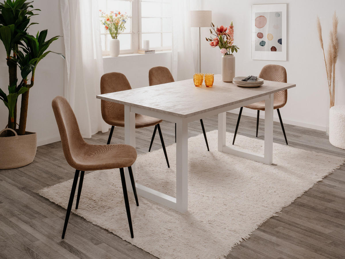 ESSTISCH weiß, Sandstein 160 - 200 cm, Küchentisch ausziehbar - Sandfarben/Weiß, Holzwerkstoff (90/160/75cm) - Furn.Design