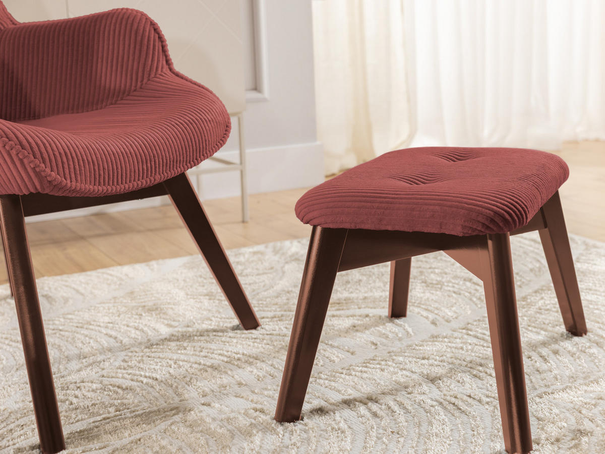 LOUNGESESSEL mit Fußhocker Lenari Terrakotta Cordstoff mit Füßen in Braun - Terra cotta/Braun, Holz/Textil (71/96/86cm) - S-Style Möbel