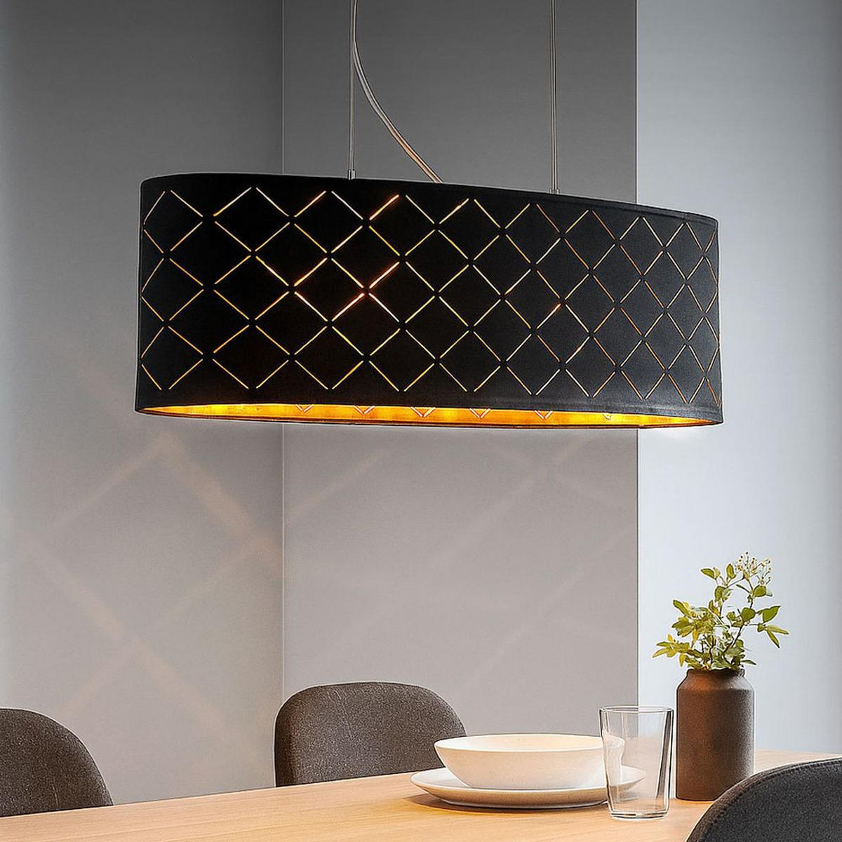 HÄNGELEUCHTE Metall Textil Schwarz Gold - Schwarz, Metall (65/25/140cm) - Globo Lighting