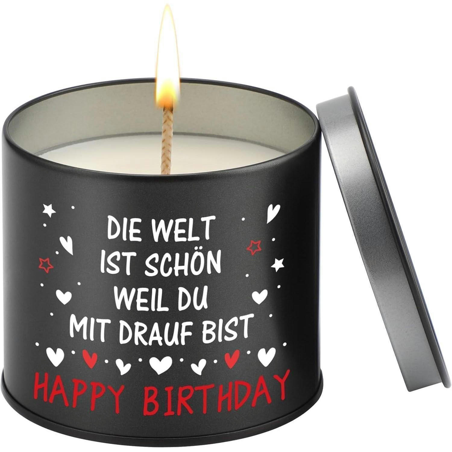 KERZE im Glas Schwarz mit Aufdruck Happy Birthday - Schwarz, Paraffin (8.5cm)
