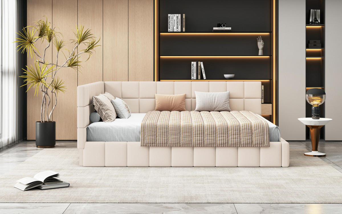 POLSTERBETT 160/200 cm Beige aus Stoff mit Lattenrost - Beige, Textil (160/200cm) - OKMYHOME