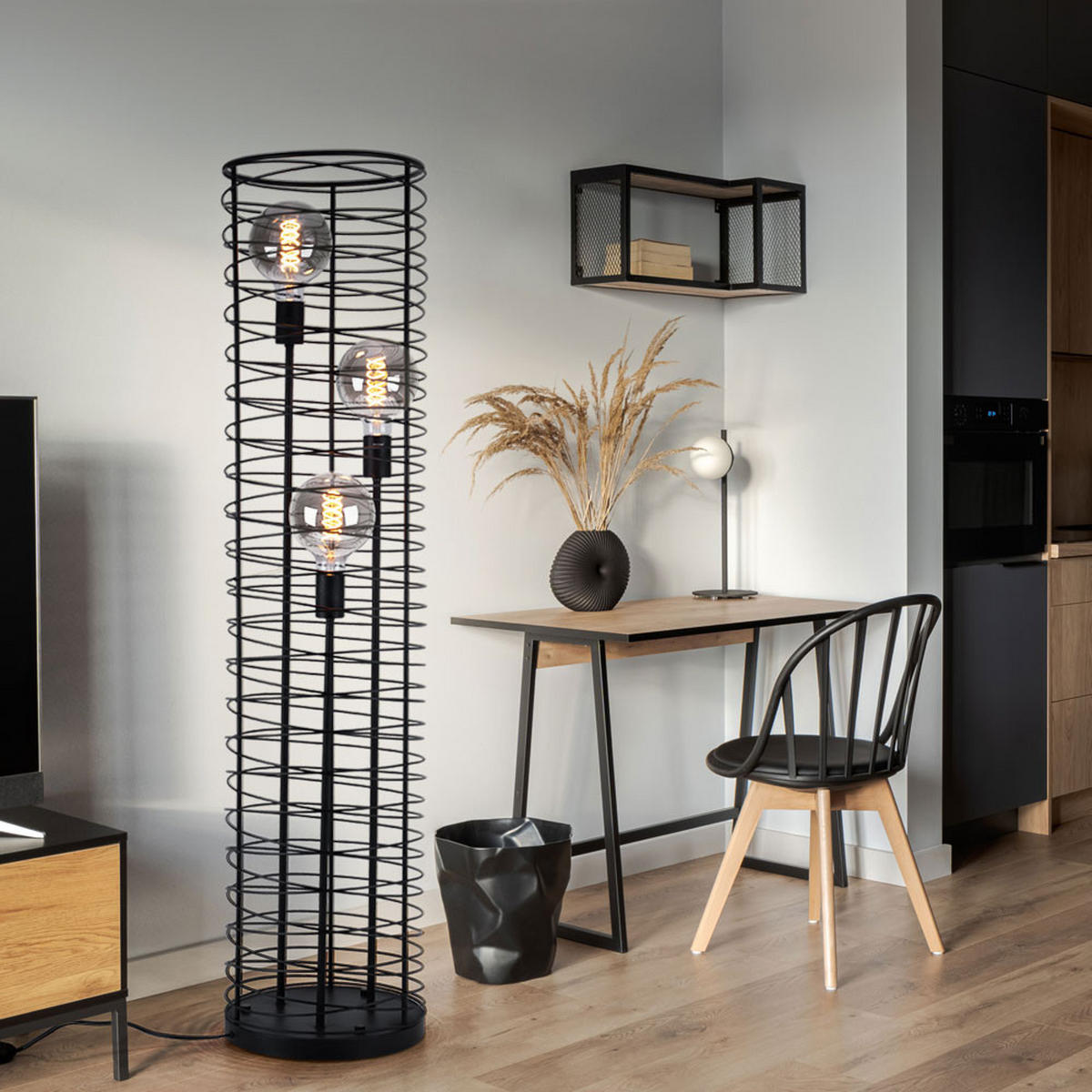LED STEHLEUCHTE Metall Schwarz Gitteroptik - Schwarz, Metall (30/30/129cm) - Globo Lighting
