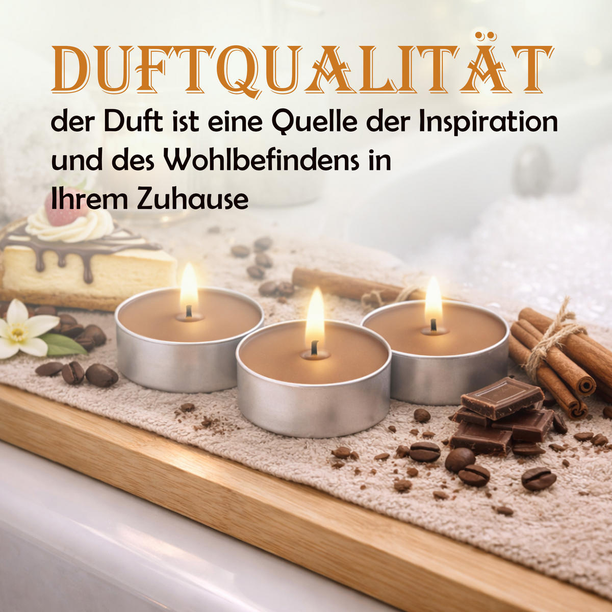 TEELICHT mit Duft - Kuchen - 54er Pack - Braun, Naturmaterialien (4/1.5/4cm) - HS Candle