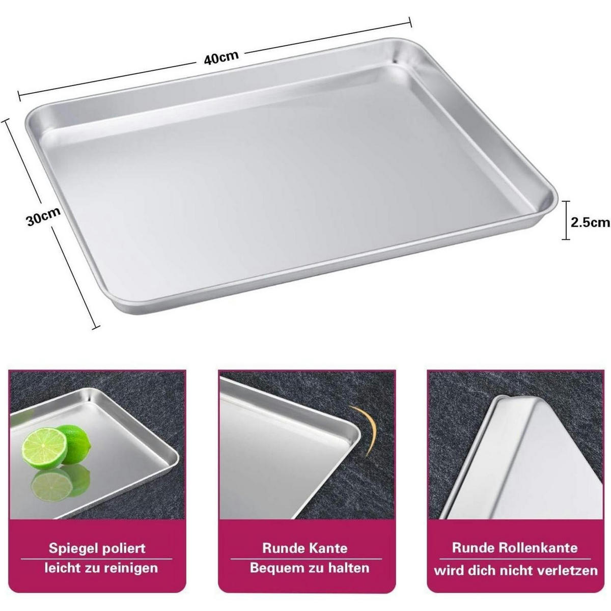 BACKBLECH 2er Set 40 x 30 cm Edelstahl - Silberfarben, Metall (30/2.5/40cm)
