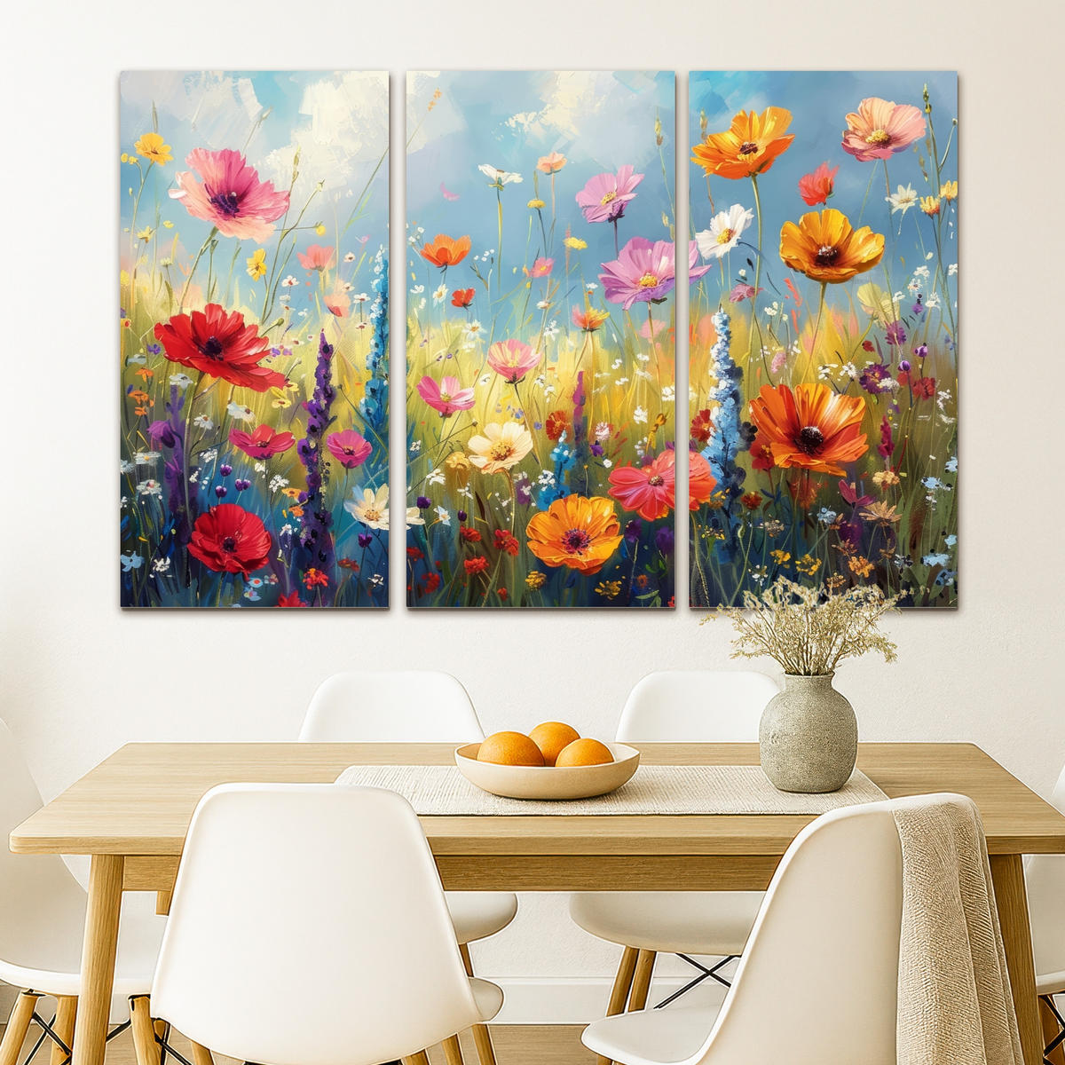 LEINWANDBILD 3er Set Blumen - Frühling - Farbenfroh - Sommerlich 120x80 cm - Orange, Textil (120/80cm) - MuchoWow