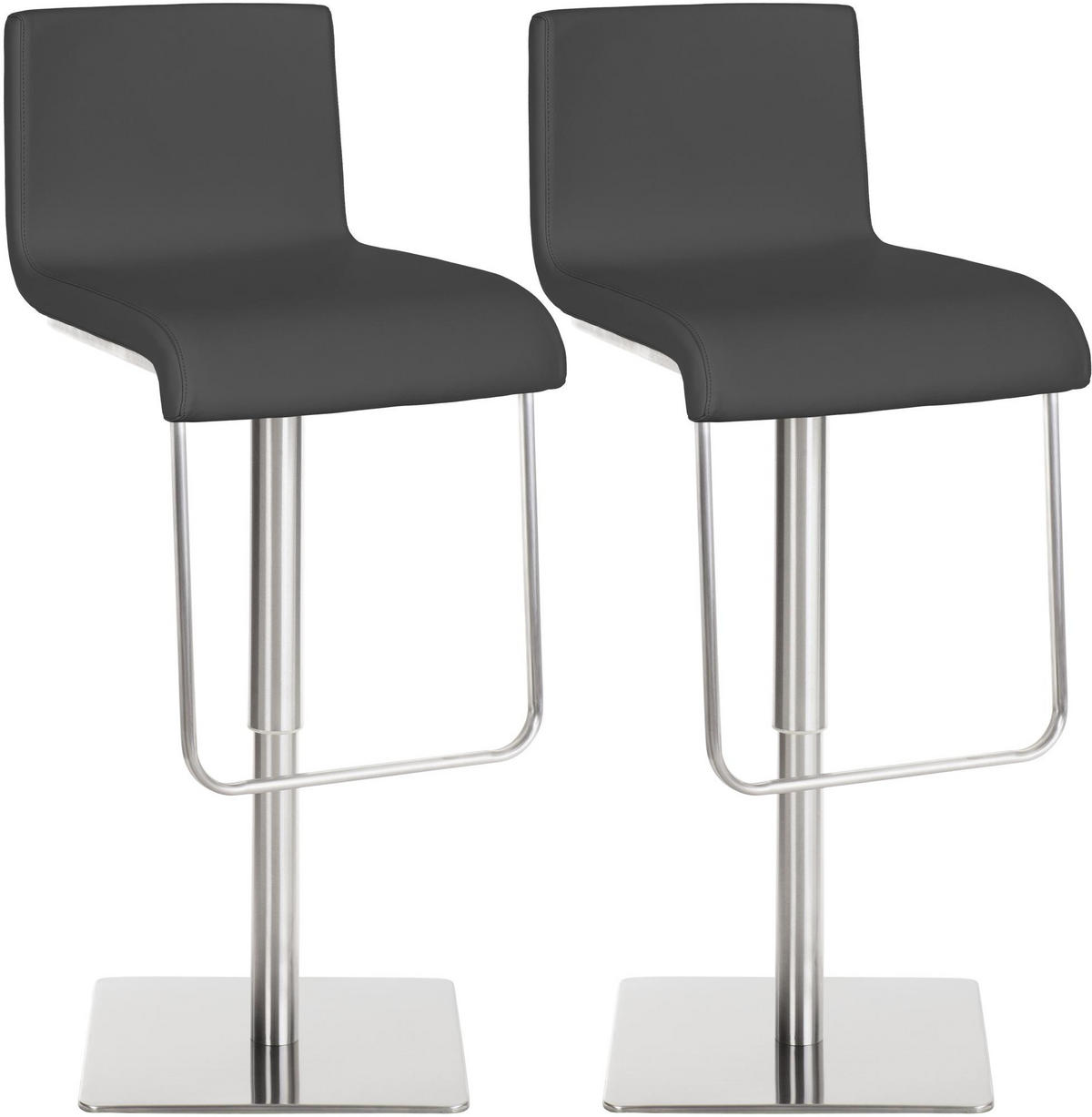 BARHOCKER 2er Set Lederlook Grau - Edelstahlfarben/Grau, Textil/Metall (41/80/46cm) - CLP