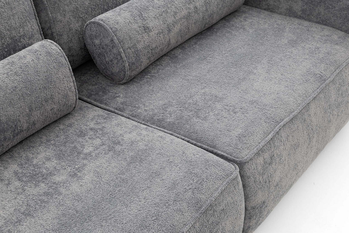 ECKSOFA MOTION mit Schlaffunktion 130x200 Webstoff Dunkelgrau - Dunkelgrau/Schwarz, Holz/Textil (250/120cm) - Muffo