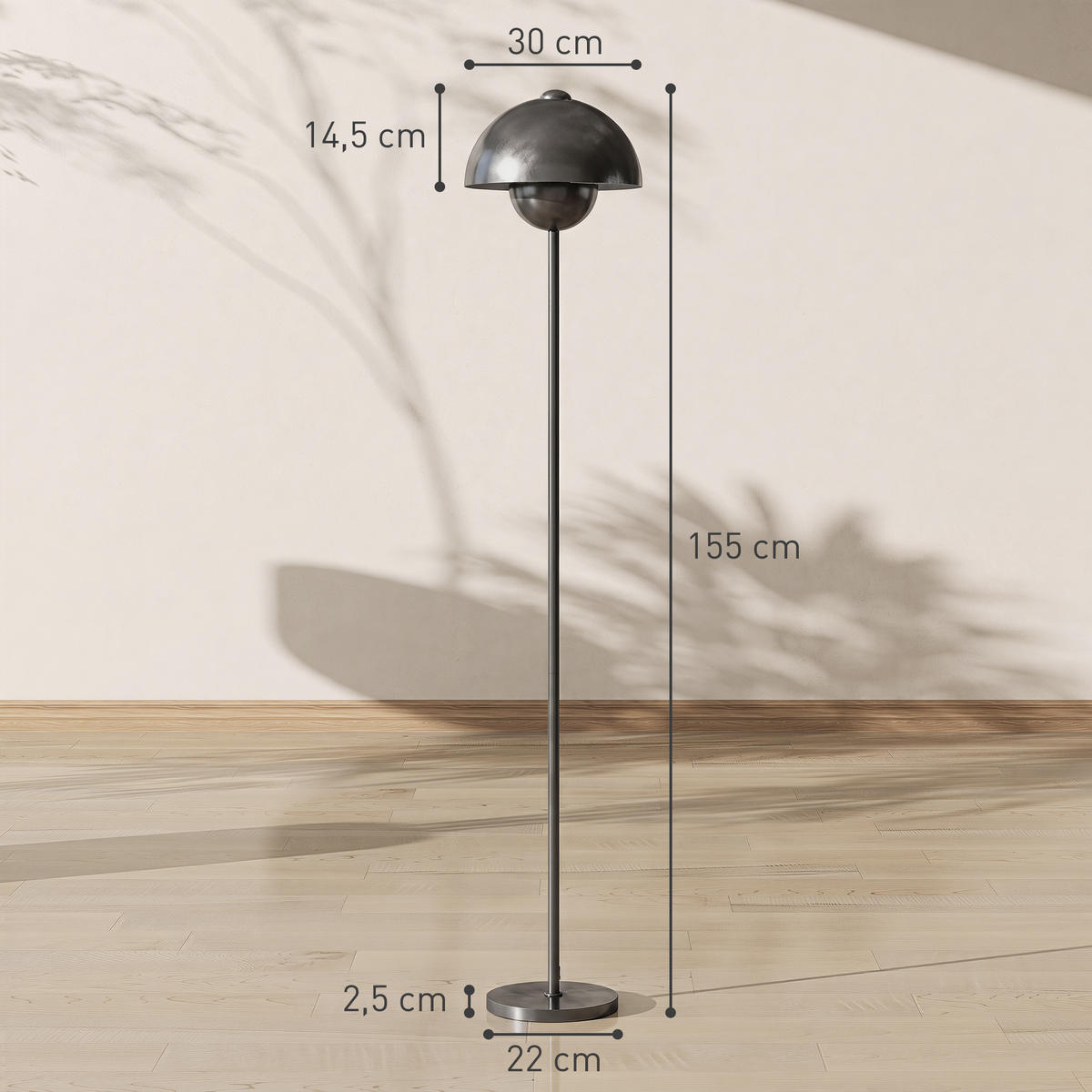 STEHLAMPE Metall Zement Grau - Grau, Metall (30/30/155cm) - HOMCOM