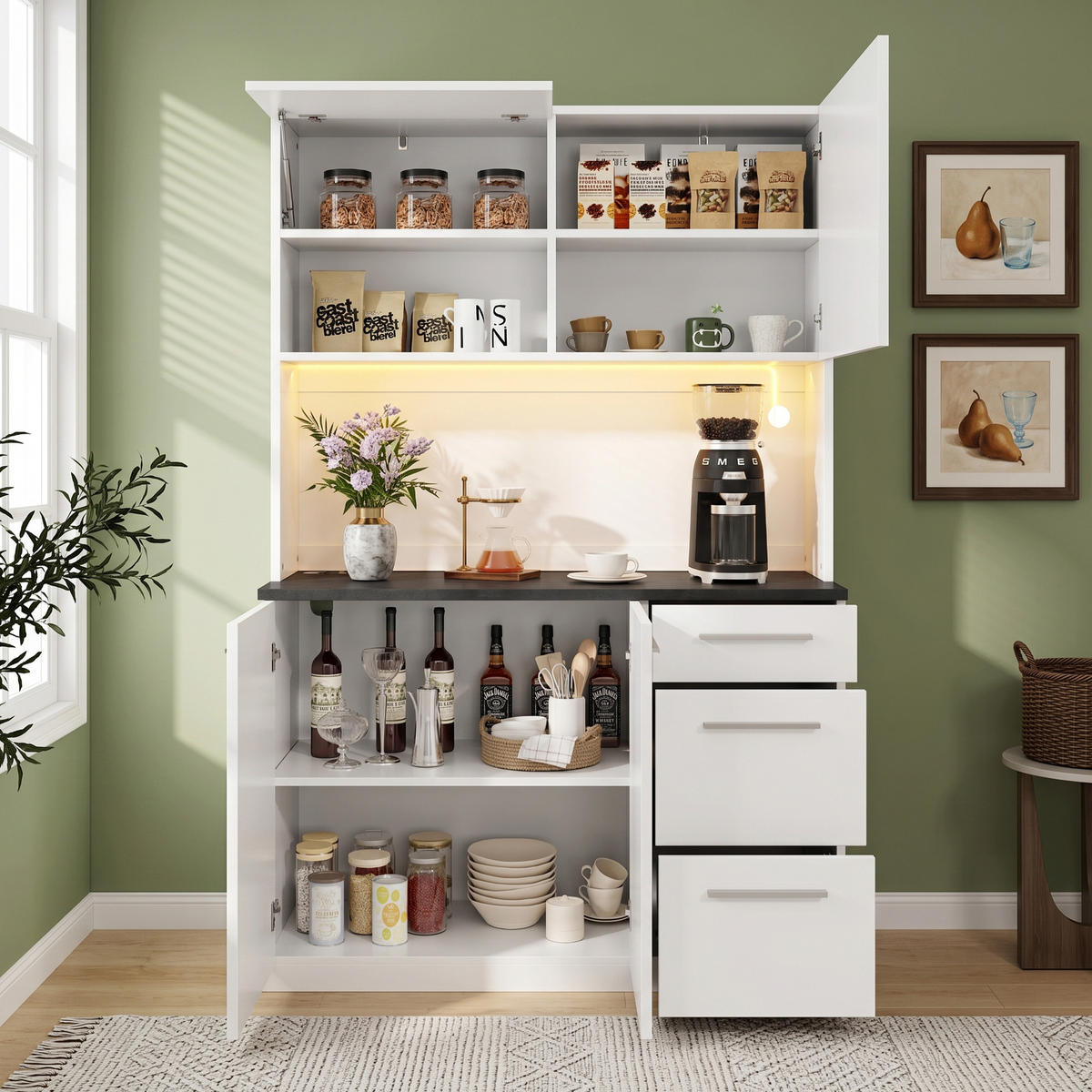 BUFFETSCHRANK 120x40x180cm LED Steckdose USB Weiß - Weiß, Holzwerkstoff (120/180/40cm) - FLIEKS