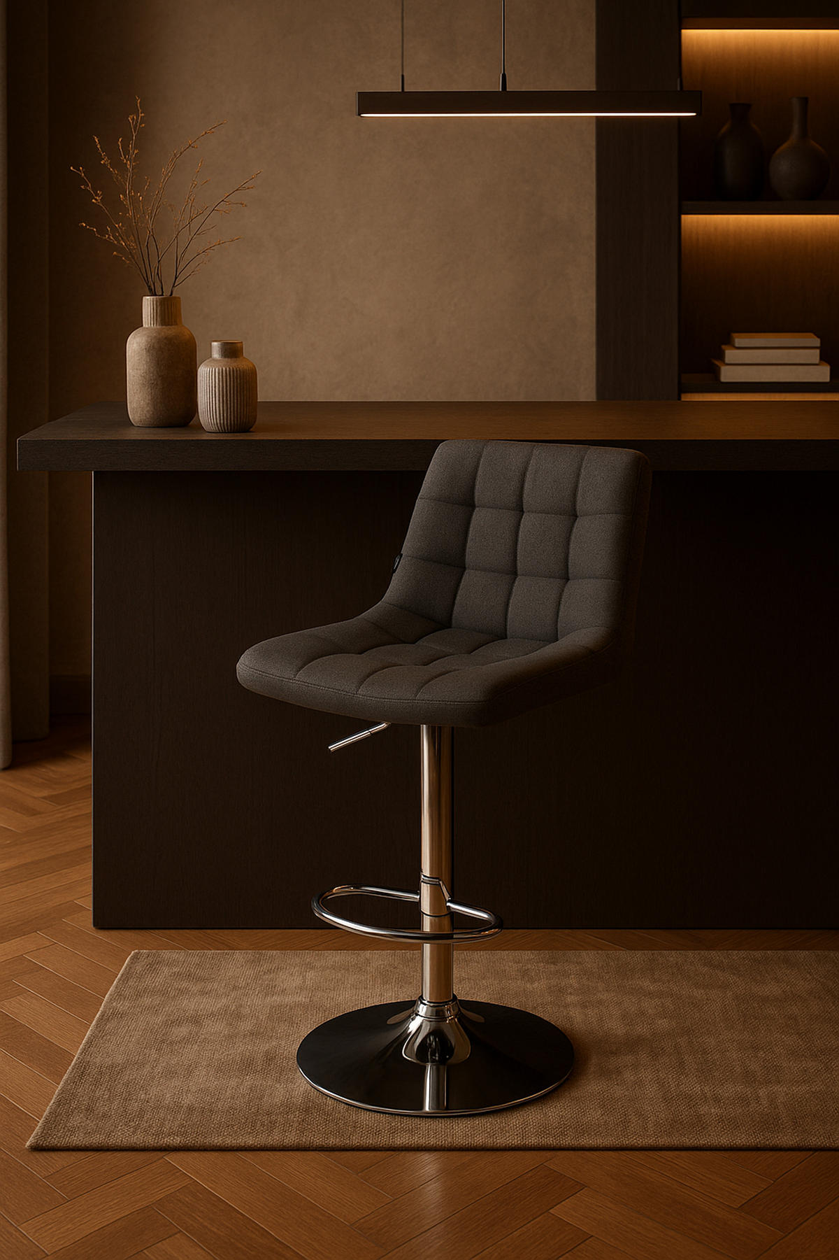 BARHOCKER James Stoff chrom dunkelgrau - Chromfarben/Grau, Textil/Metall (43/108.5/46.5cm) - TPFLiving