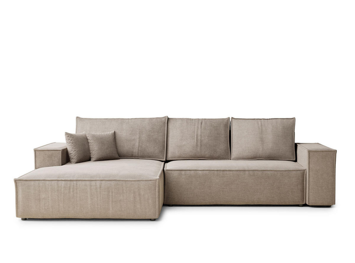 ECKSOFA Maze Grau braun Chenille-Stoff - Links Seite - Graubraun/Schwarz, Holz/Holzwerkstoff (185/294cm) - Maison de Reve