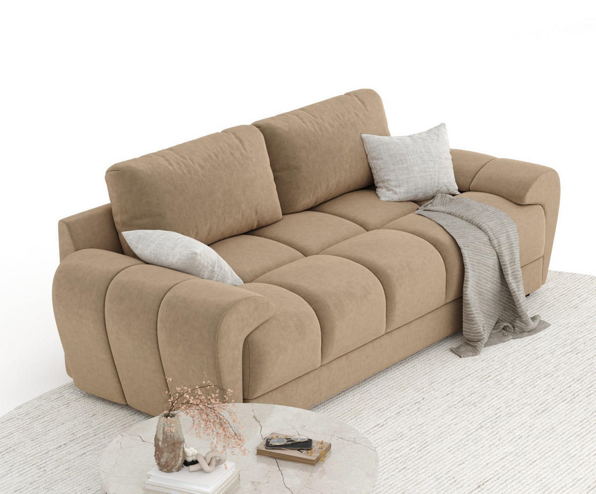 3-SITZER SOFA Peebles Beige Samtstoff - Beige/Schwarz, Holz/Holzwerkstoff (244/90/101cm) - Maison de Reve