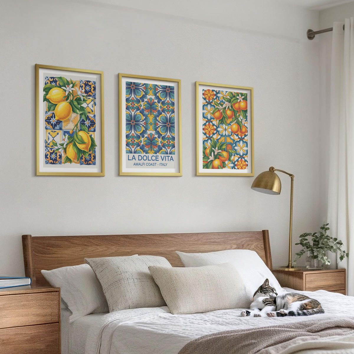 BILDER SET 3er Set - 40x60 cm Goldrahmen - Zitronen-Orangenblütenmuster - Goldfarben, Kunststoff (40/60cm) - TULUP