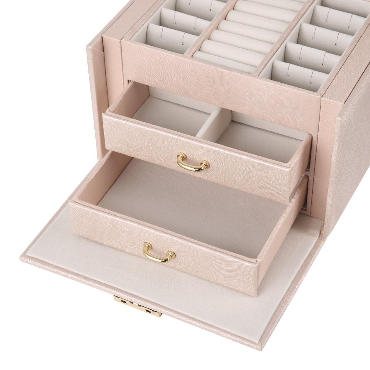 SCHMUCKKÄSTCHEN aus PU-Leder Samtfutter in Nude-Pink Multifunktional Tragbar Schloss Ordnung & Schutz 17,5 x 13,5 x 12 cm - Pink, Leder/Textil (17.5/12/13.5cm) - Livingandhome