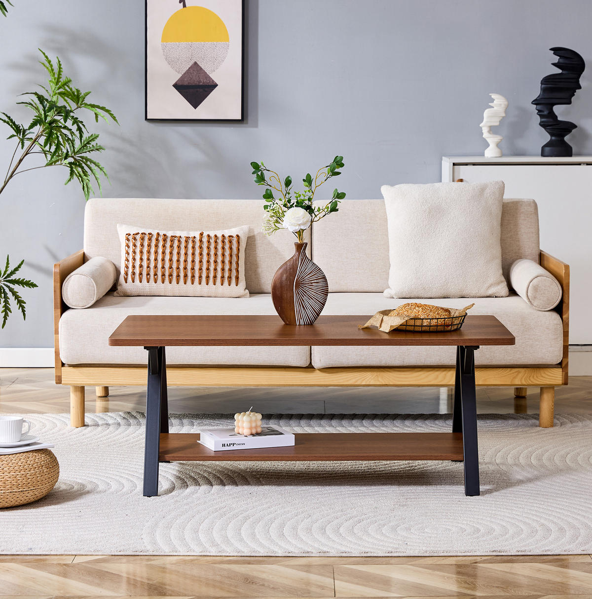 COUCHTISCH 110/57/44,5 cm mit Ablage im industriellen Design, Walnuss - Walnussfarben, Holzwerkstoff (110/57/44.5cm) - Redom