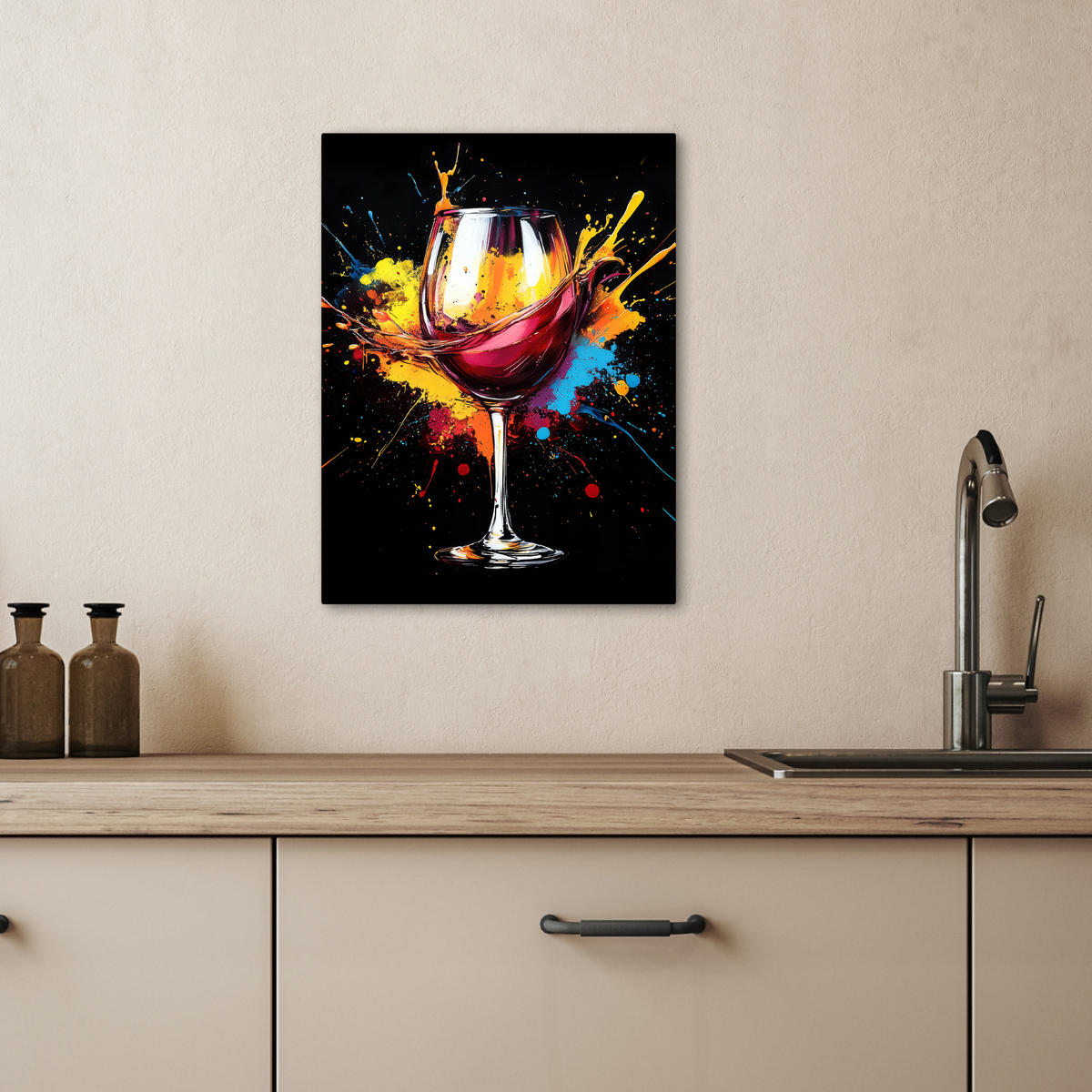 LEINWANDBILD Wein - Glas - Graffiti - Getränk - Rot - Farbe 30x40 cm - Weinrot, Textil (30/40cm) - MuchoWow