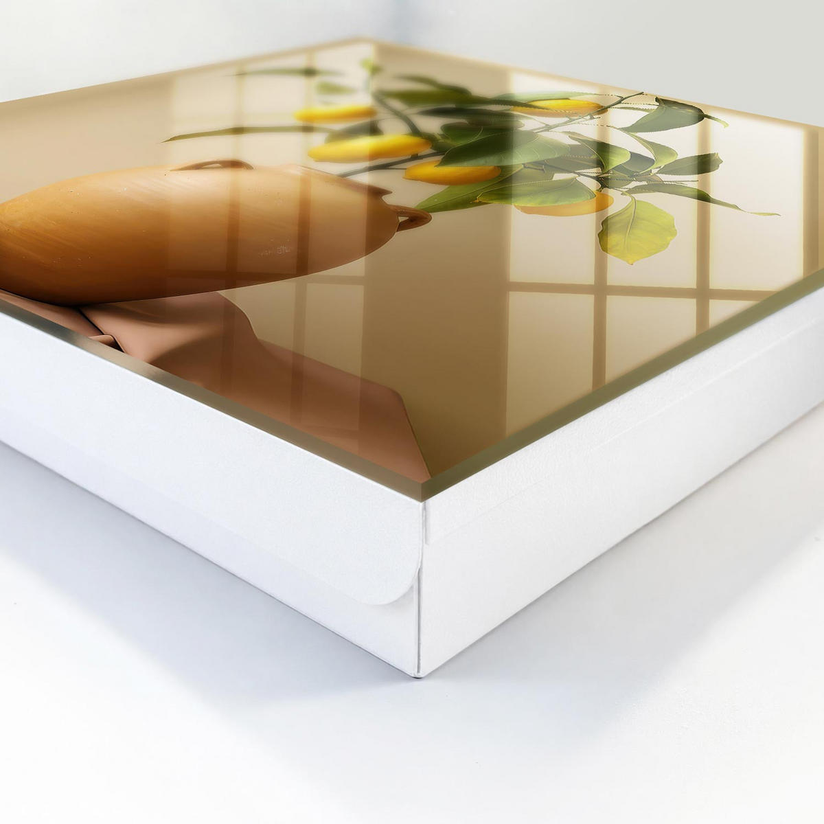 SCHLÜSSELBOX Weiß 30x30 cm – Türöffnung nach rechts - Zitronen in einem Krug - Gelb, Metall (30/30/5cm) - TULUP