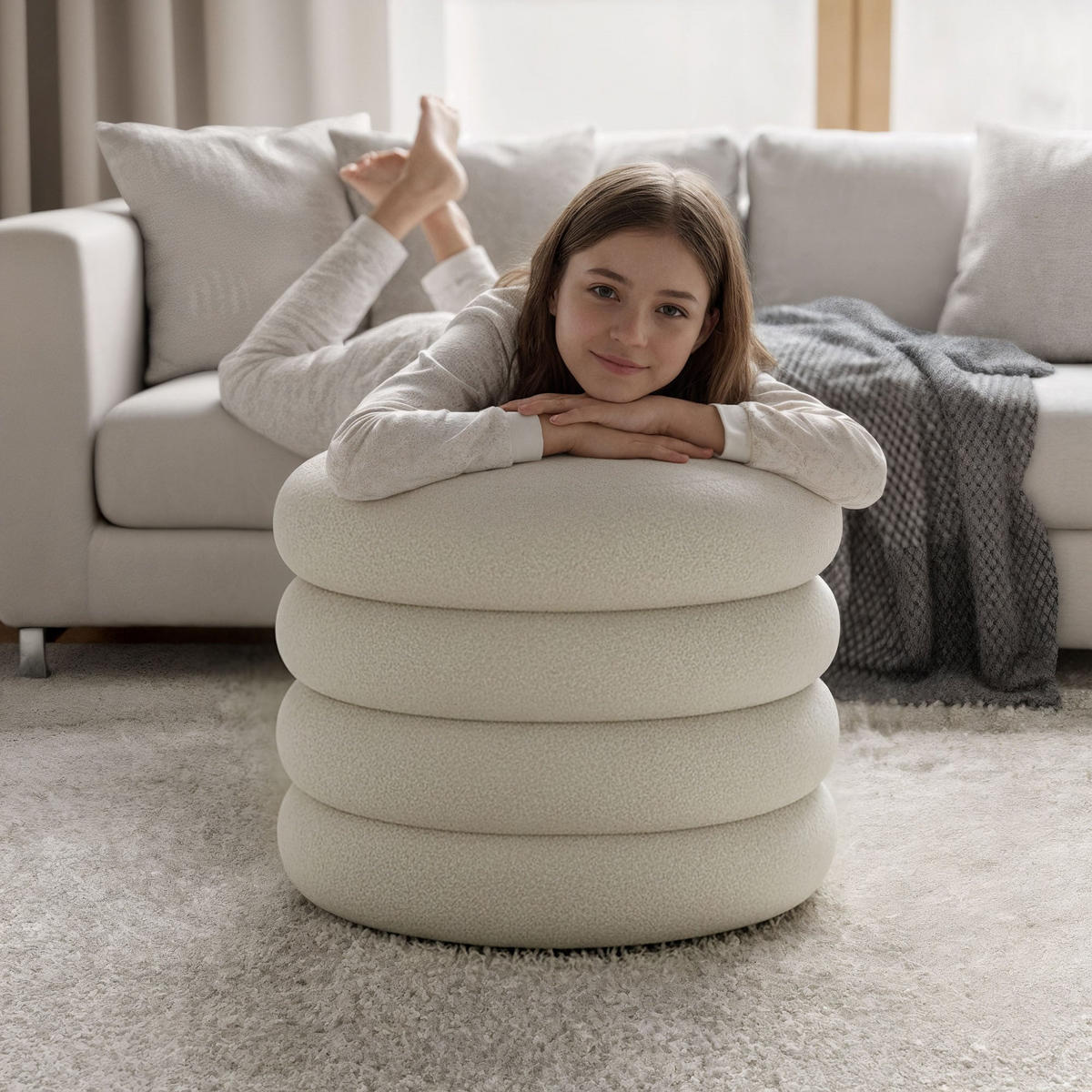 PRESVUČENI POUF s pohranom, bijeli - bijela, tekstil (55/45/55cm) - RAUMHIRSCH FURNITURE
