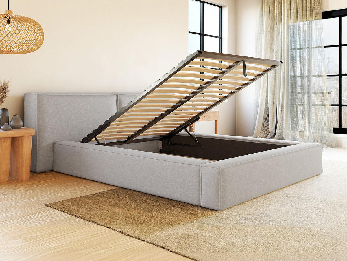 BETT mit Bettkasten - 2 Personen - Stoff - Hellgrau - - Hellgrau, Textil (140/190cm) - Vente-Unique