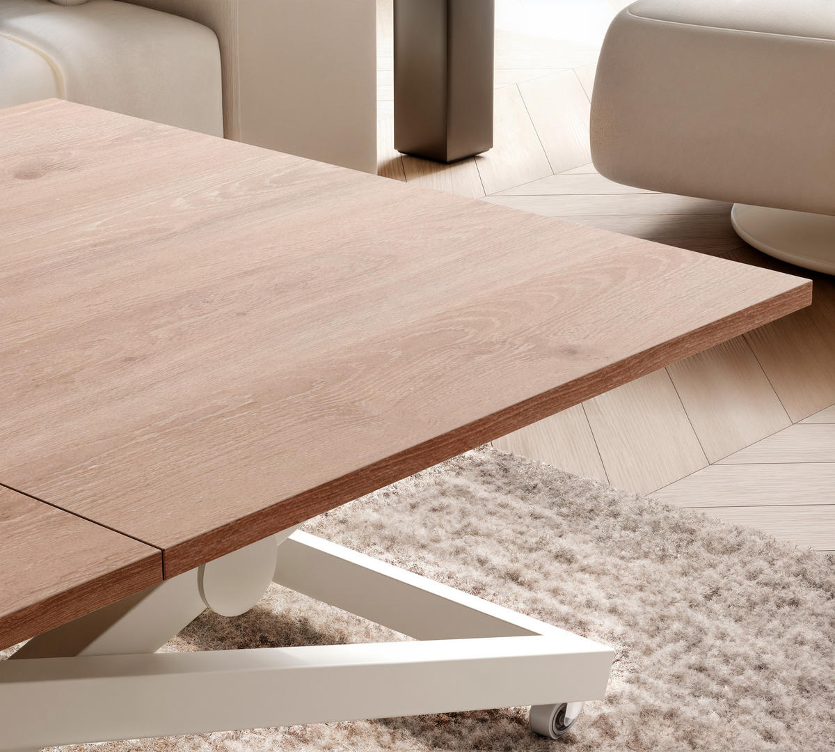 COUCHTISCH ARIA 120-160/80 cm, Höhenverstellbar, Kaschmir / Trüffelbraun - Kaschmir/Trüffeleichefarben, Holzwerkstoff/Metall (120/80/38cm) - Idohome
