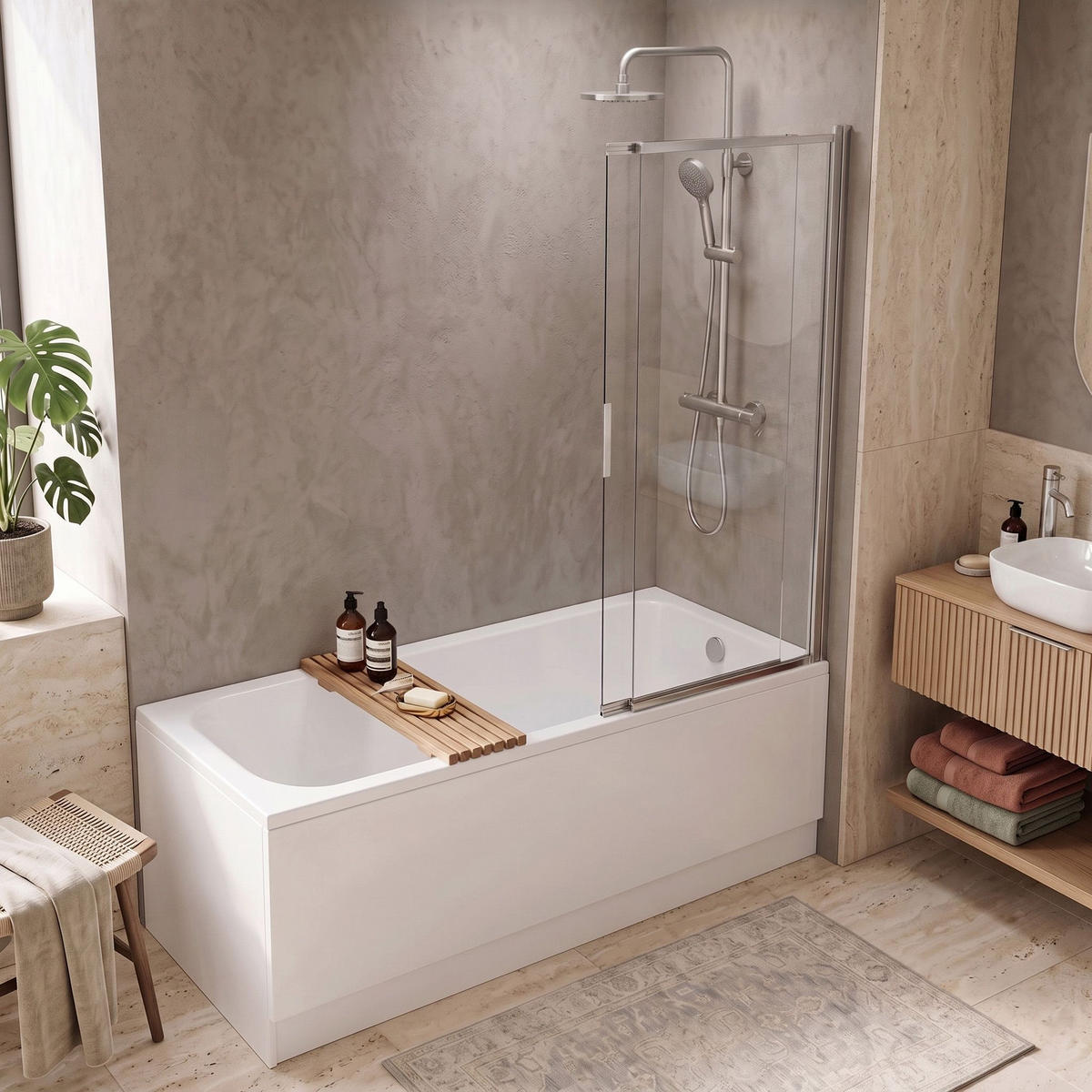 BADEWANNEN-DUSCHWAND Schiebetür Rea Dario Chrome 120 - Chromfarben, Glas (120/140cm) - REA