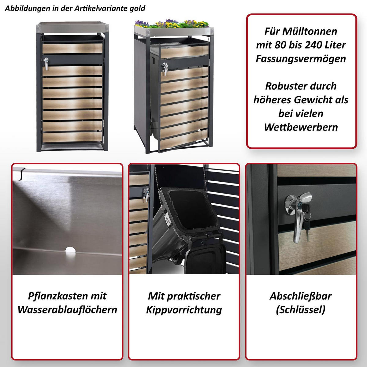 MÜLLTONNENVERKLEIDUNG 1ER Buche Dekor - Buchefarben, Metall (68/125/80cm) - MCW