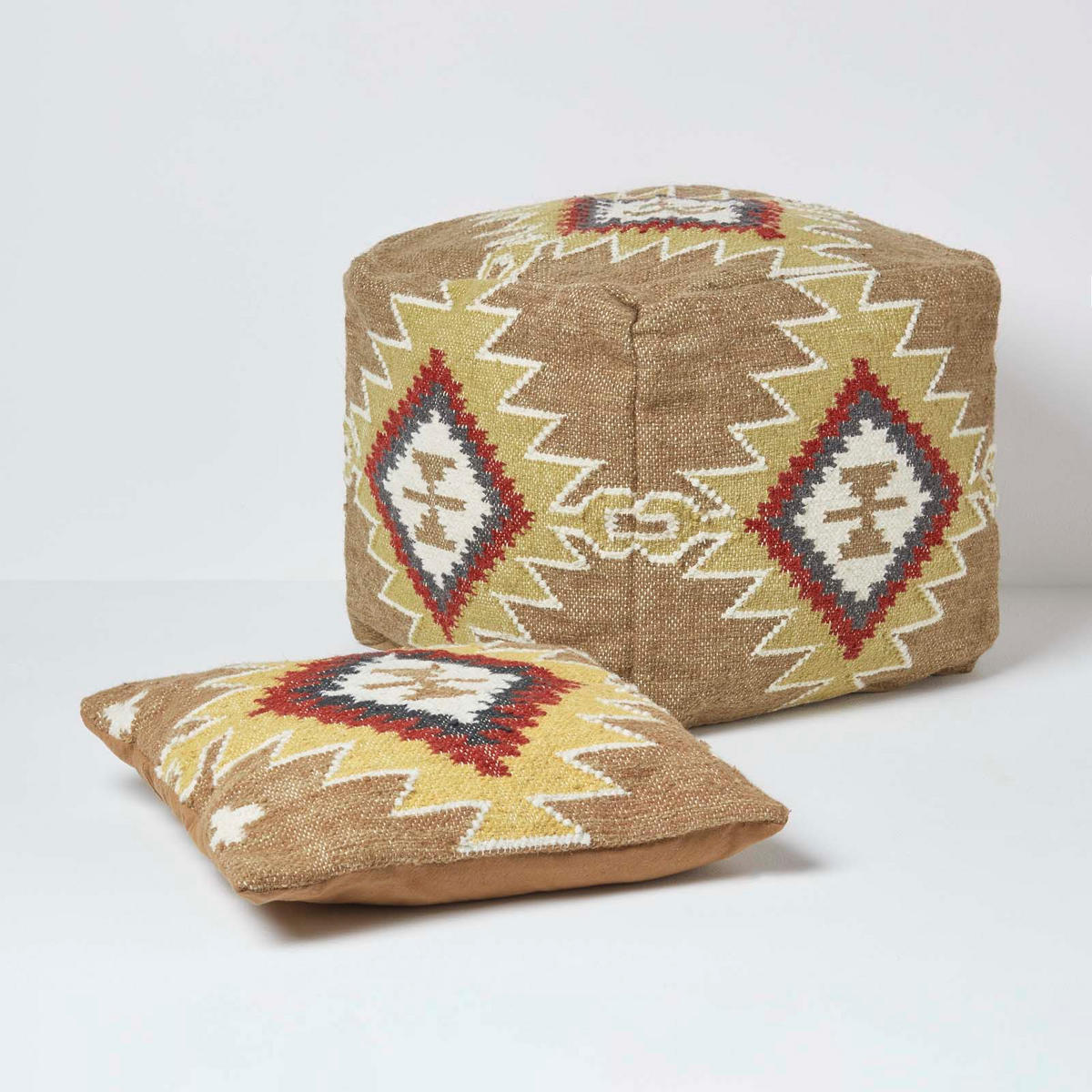 KELIM-POUF Jaipur mit Ethno-Muster, 43/43/43 cm - Multicolor, Textil (43/43/43cm) - Homescapes