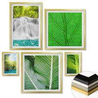 WANDBILDER 5er Set - 50x50 cm & 20x30 cm & 40x60 cm Goldrahmen - Nahaufnahme von tropischen Blättern - Goldfarben, Kunststoff (40/60cm) - ArtPrintCave