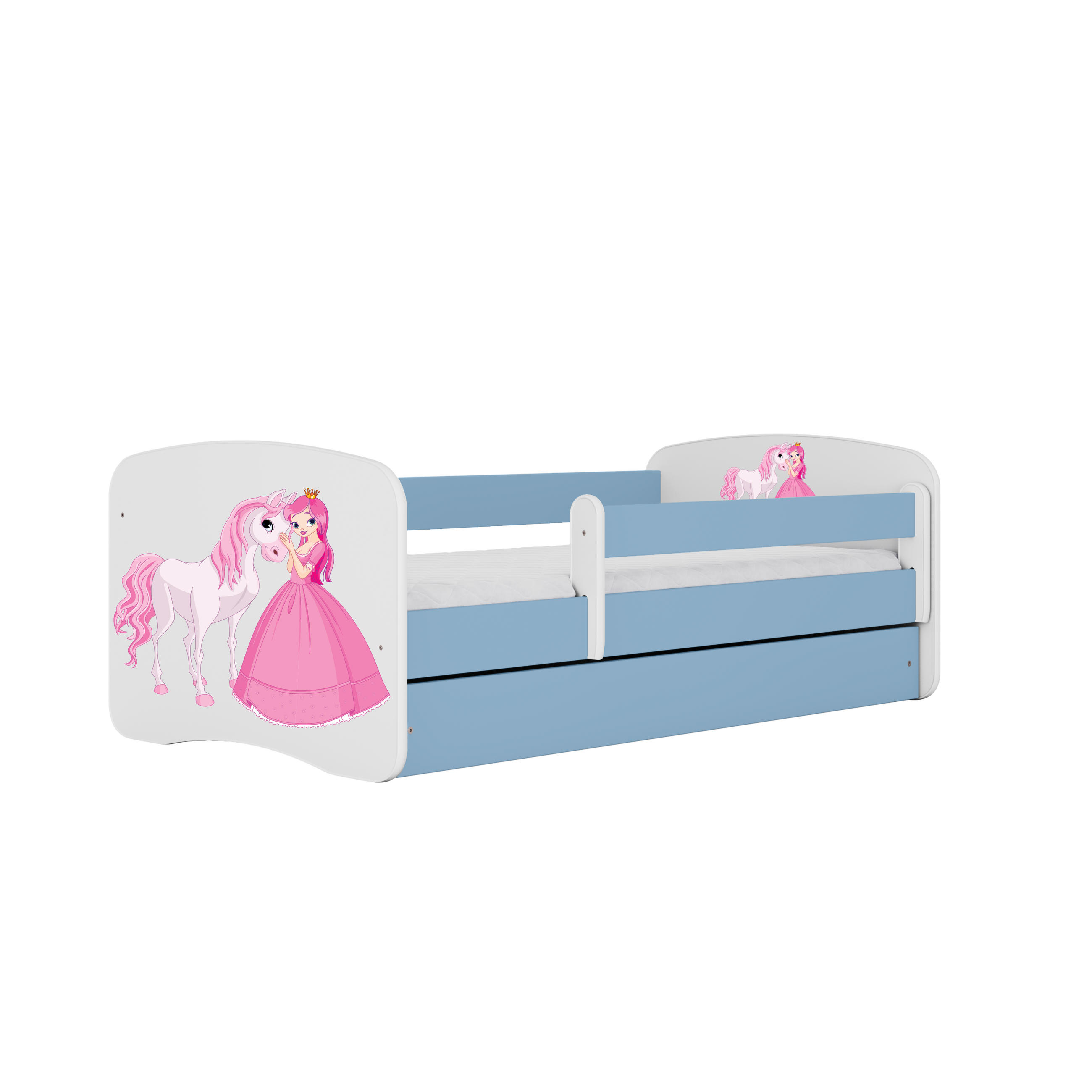 KINDERBETT Prinzessin Pferd mit Schublade 140/70 80/61/144 - Blau, Holzwerkstoff (70/140cm) - RAUMHIRSCH FURNITURE