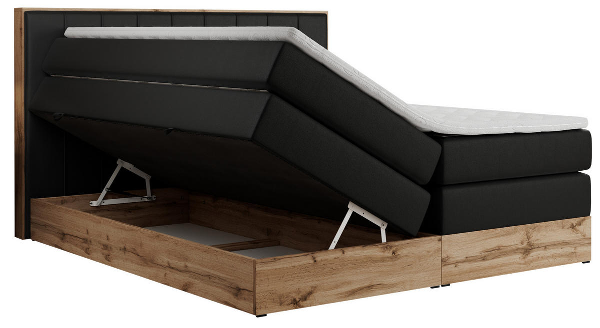 BOXSPRINGBETT BELLISSIMO KING 180/200 Schwarz Kunstleder - H3 - Schwarz, Holz/Textil (180/200cm) - MKS