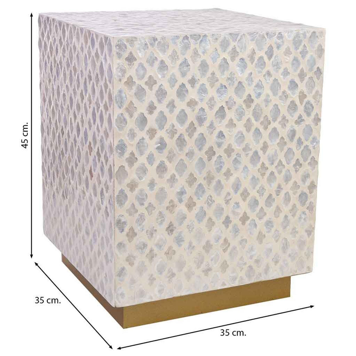 HOCKER aus Holz und Capiz, beige, 35x45cm - Weiß, Holz (35/45/35cm) - Wanderlust