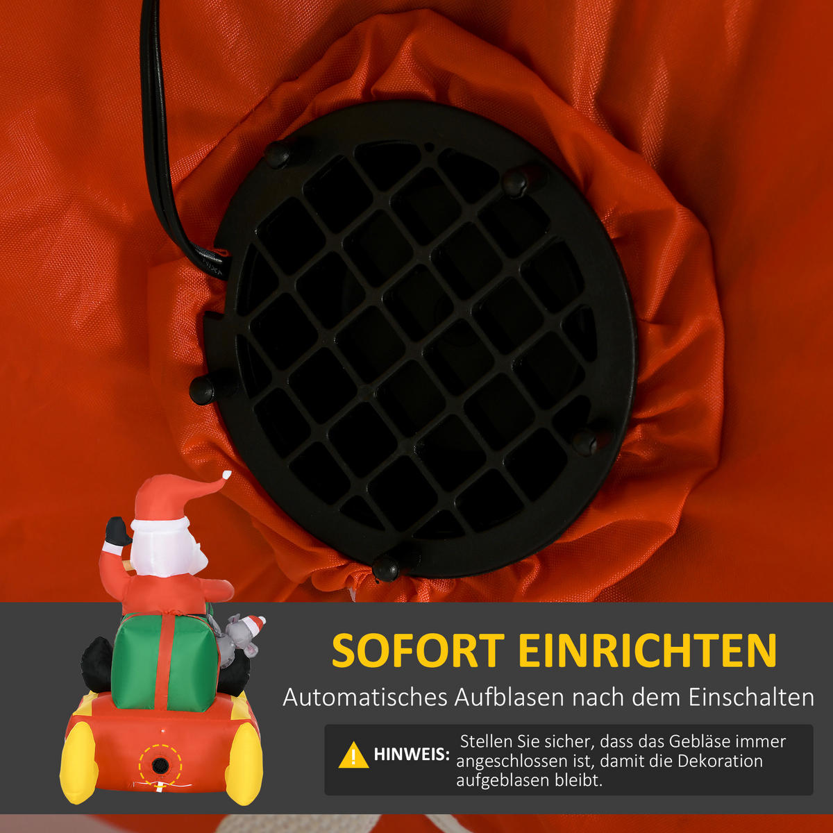 AUFBLASBARE Weihnachtsdeko, Weihnachtsmann mit Schlitten und Rentier, mit LED-Lichtern, für den Garten - Rot, Kunststoff (72/122/190cm) - HOMCOM