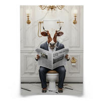 POSTER für WC Badezimmer KUH Bulle mit Zeitung auf Toilette Abstraktion 50x70cm - Gelb/Schwarz, Papier (50/70/70cm) - Muralo