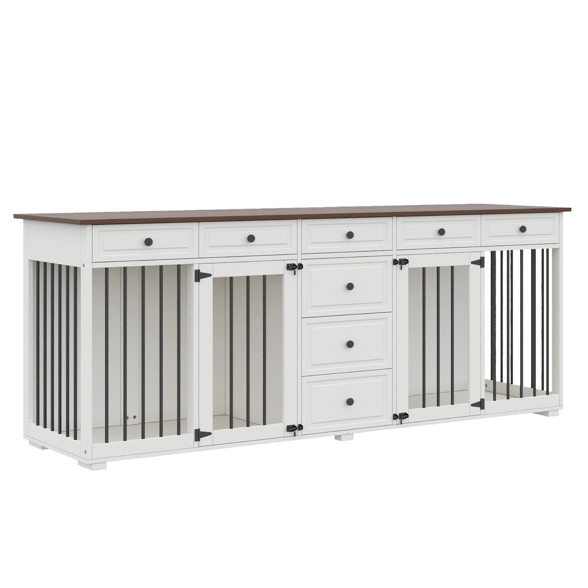 SIDEBOARD Weiß 200×60×85 cm aus MDF und Metall mit acht Schubladen und getrennten Staubereichen - Weiß, Holzwerkstoff (200/85/60cm) - Luhomfu