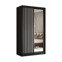 SCHWEBETÜRENSCHRANK Erika 120 cm mit Lamellen und Spiegel 2-türig, schwarz, schwarz, Lamelle weiß - Schwarz/Weiß, Kunststoff (120/216/51cm) - Margaret Hadas24