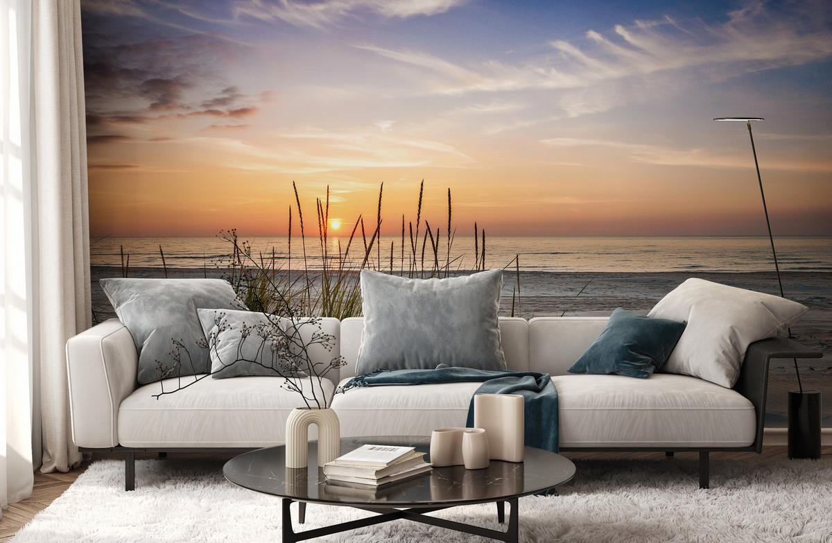 FOTOTAPETE Meer STRAND Dünen Sonnenuntergang Landschaft 3D 520x318cm - Blau/Beige, Papier (520/318cm) - Muralo
