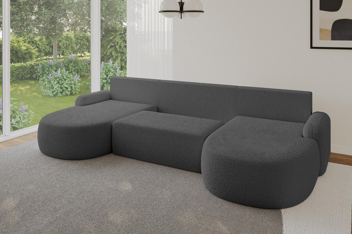 WOHNLANDSCHAFT mit Schlaffunktion und Bettkasten LIRA-U - 335x172x89 Grau - Grau, Holzwerkstoff/Textil (335/89/172cm) - ALTDECOR